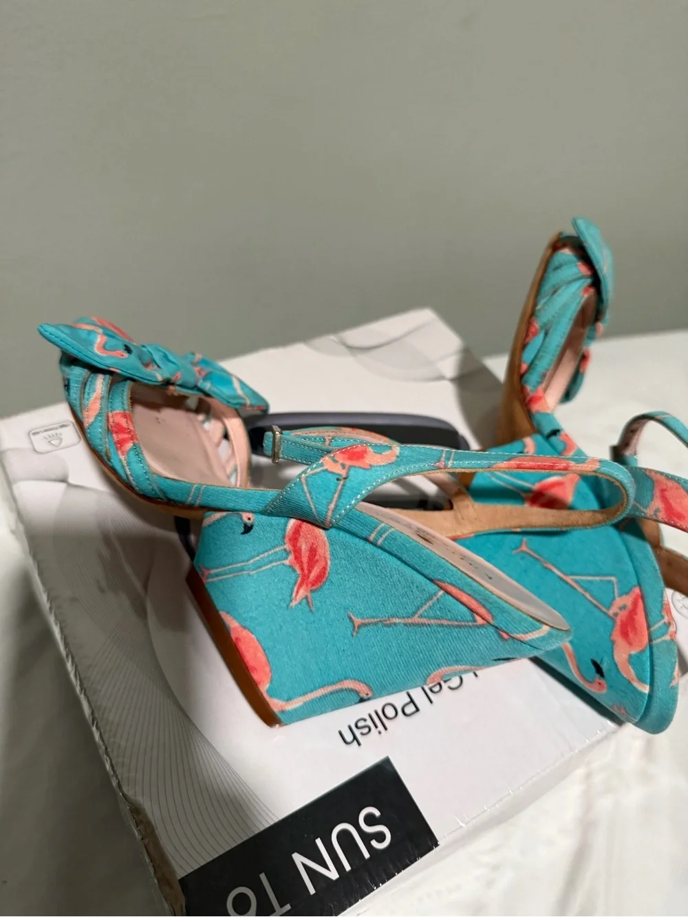 kate spade Teal Flamingo Bow Slingback Heels